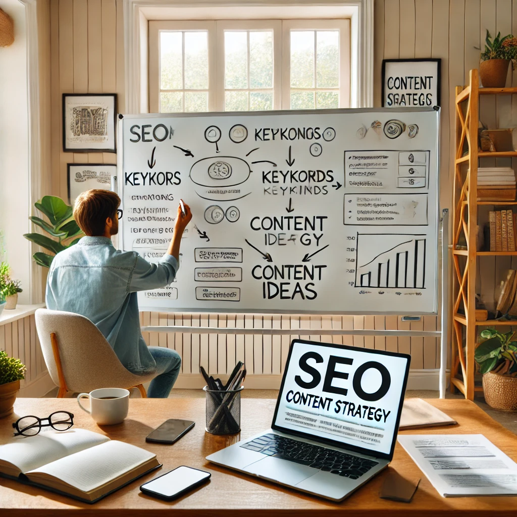 Person creating SEO strategy on a whiteboard
